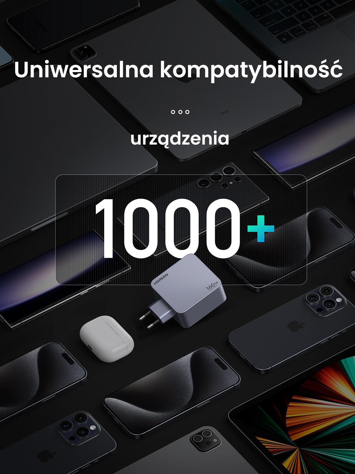 UGREEN Nexode Pro Ładowarka USB-C 160W, GaN Mini Charger, 4 portami | Szybka ładowarka PPS 60 W, 140W do laptopa, zajmująca mało miejsca, kompatybilna z MacBook Pro/Air, iPad, iPhone, Galaxy S26