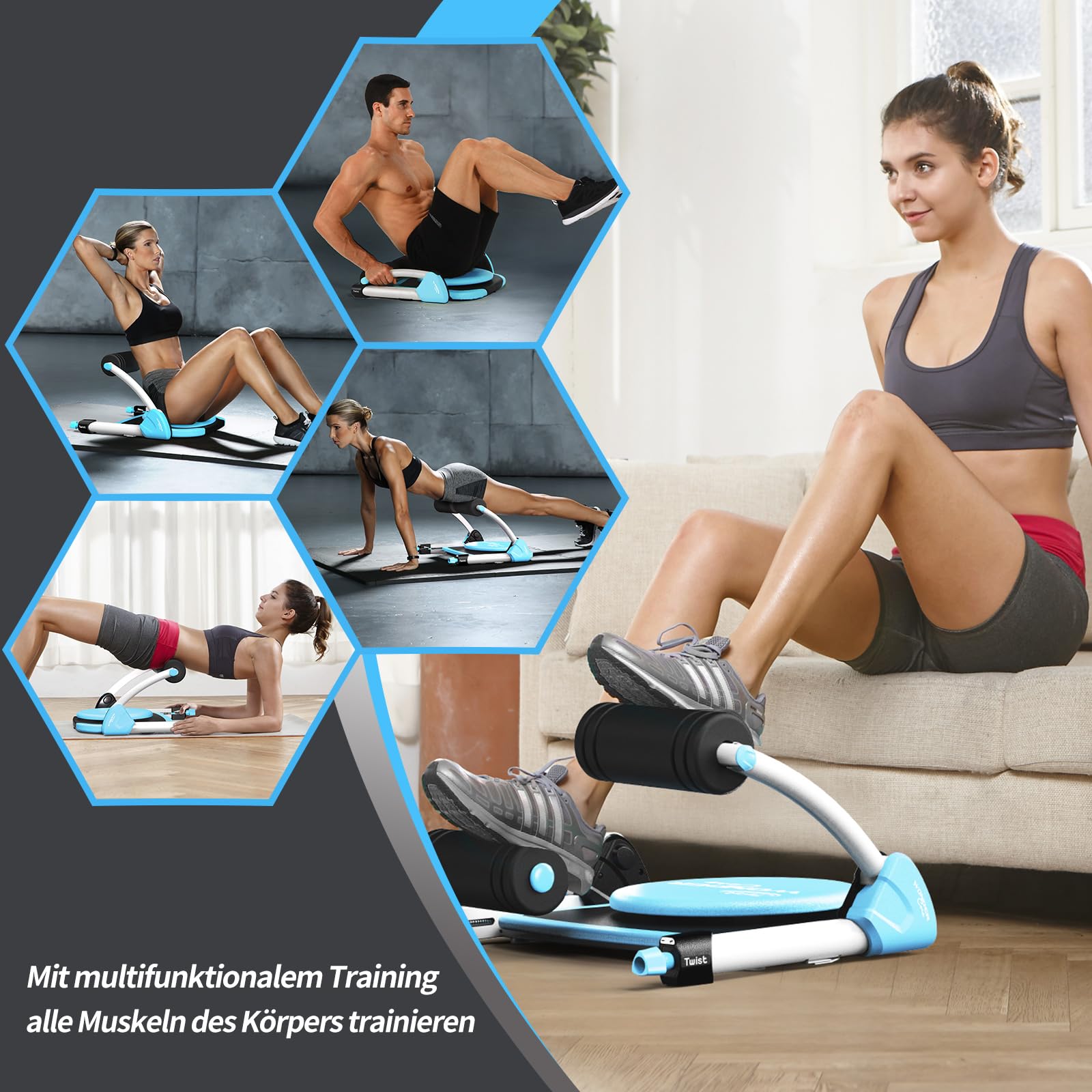 Wonder Core Smart Waist Twist Bauchmuskel-Roller Ab Roller Assist-Funktion Sit-up-Bank Bauchmuskel-Trainingsgerät Diätgerät Fitnessgerät Trainingsgerät | Stufenloser Widerstand & Assist-Funktion für Sit-ups. Ideal für Taillientraining, Fettverbrennung & H