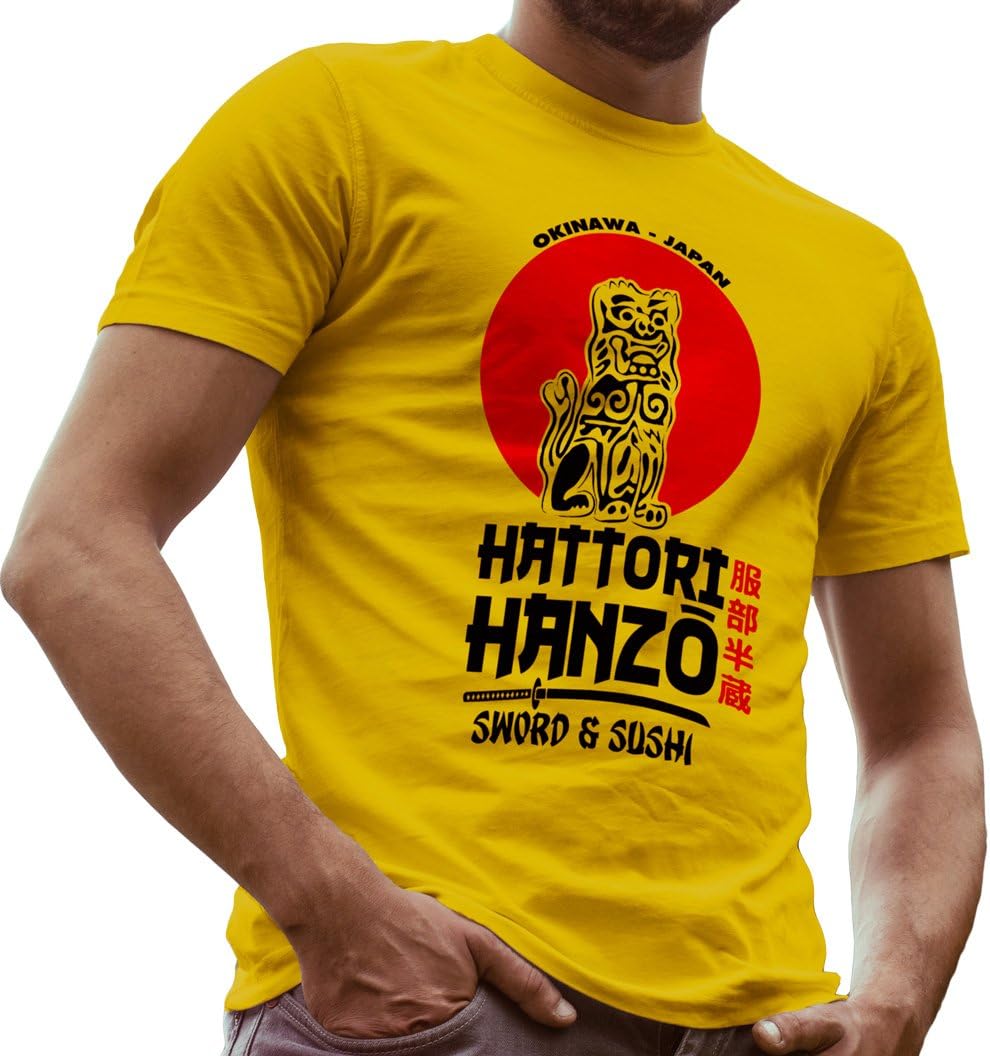 LeRage Shirts Hattori Hanzo Sword and Sushi Kill Bill Fan Made Shirt Men's Yellow Small