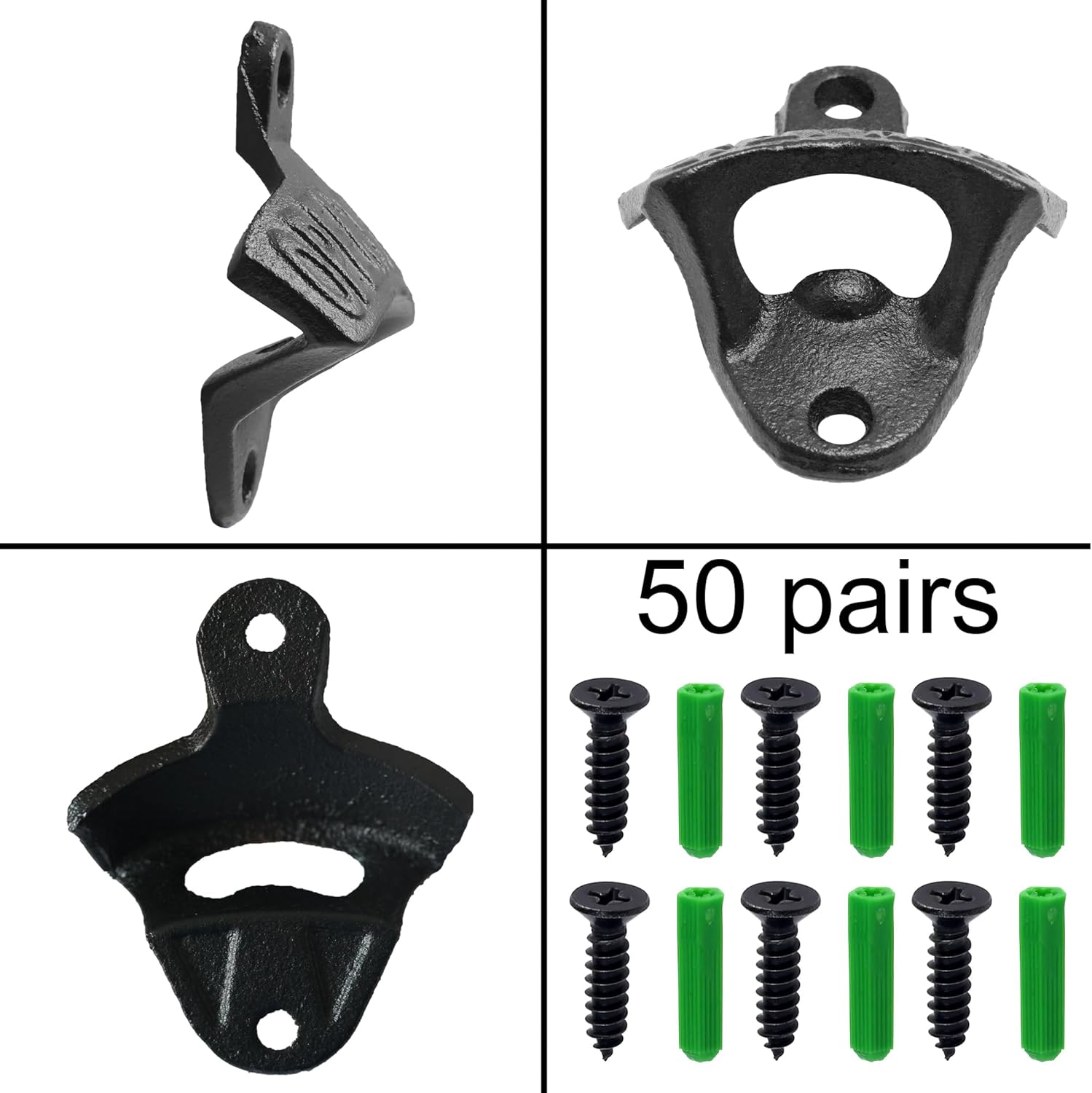 50 Packs Black Cast Iron Beer Bottle Opener Wall Mounted Soda Cap Opener Bulk Open Here for Bar DIY Board Table Cooler