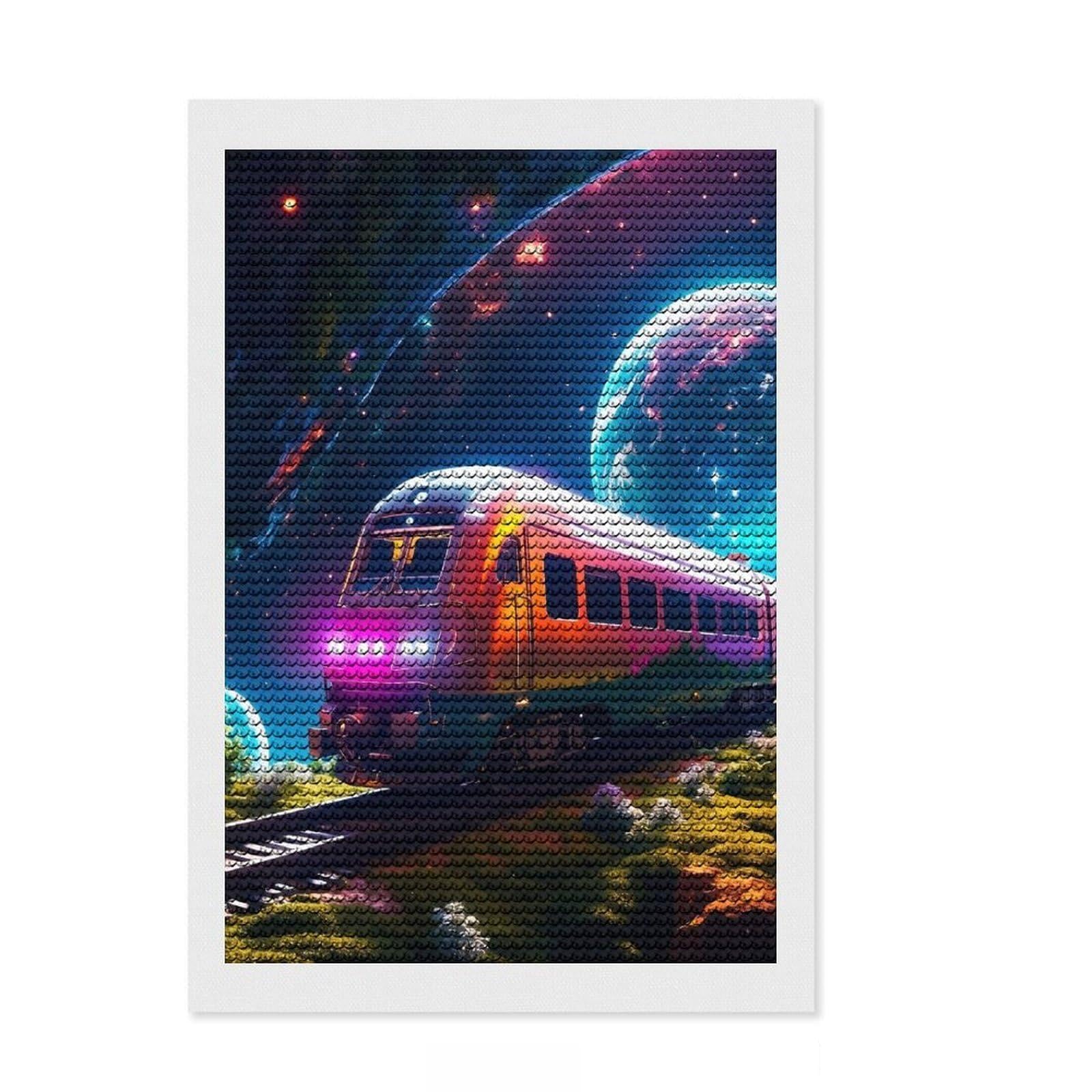Junmoney Galactic Station Diamond Painting Canvas Set 8"x12", Decorate Your Room, Relaxing DIY Hobby, Modern Decor, Birthday Gift