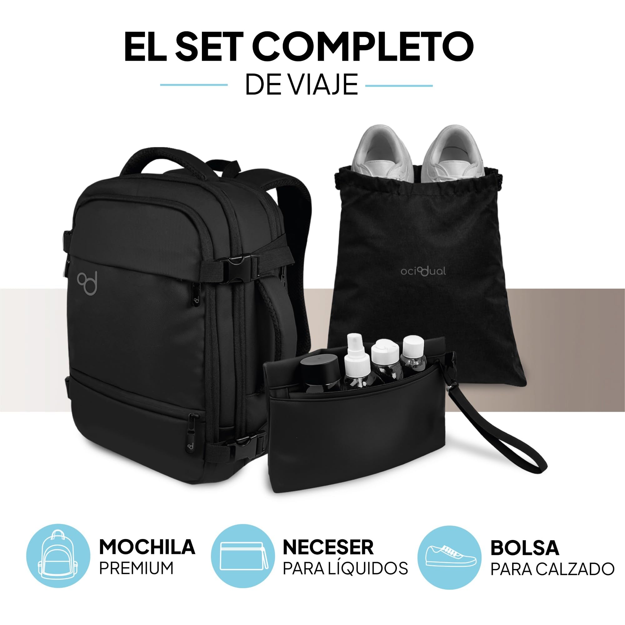 OcioDual Mochila Viaje Cabina Avion 40x30x20 Equipaje de Mano Expandible de 17-20 cm