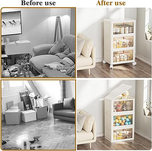 Miniatura 6 de Organizador de cajas y contenedores de plástico de 3 niveles, apilables, 23 cuartos de galón con tapas para dormitorio, sala de estar, oficina,