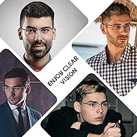 Vista 2 de KONHAGO Lentes de lectura con bloqueo de luz azul para hombres, lectores de metal de medio marco, con bisagra de resorte, antifatiga ocular