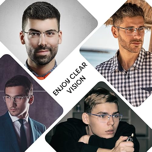 Miniatura 2 de Lentes de lectura con bloqueo de luz azul para hombres, lectores de metal de medio marco, con bisagra de resorte, antifatiga ocular,