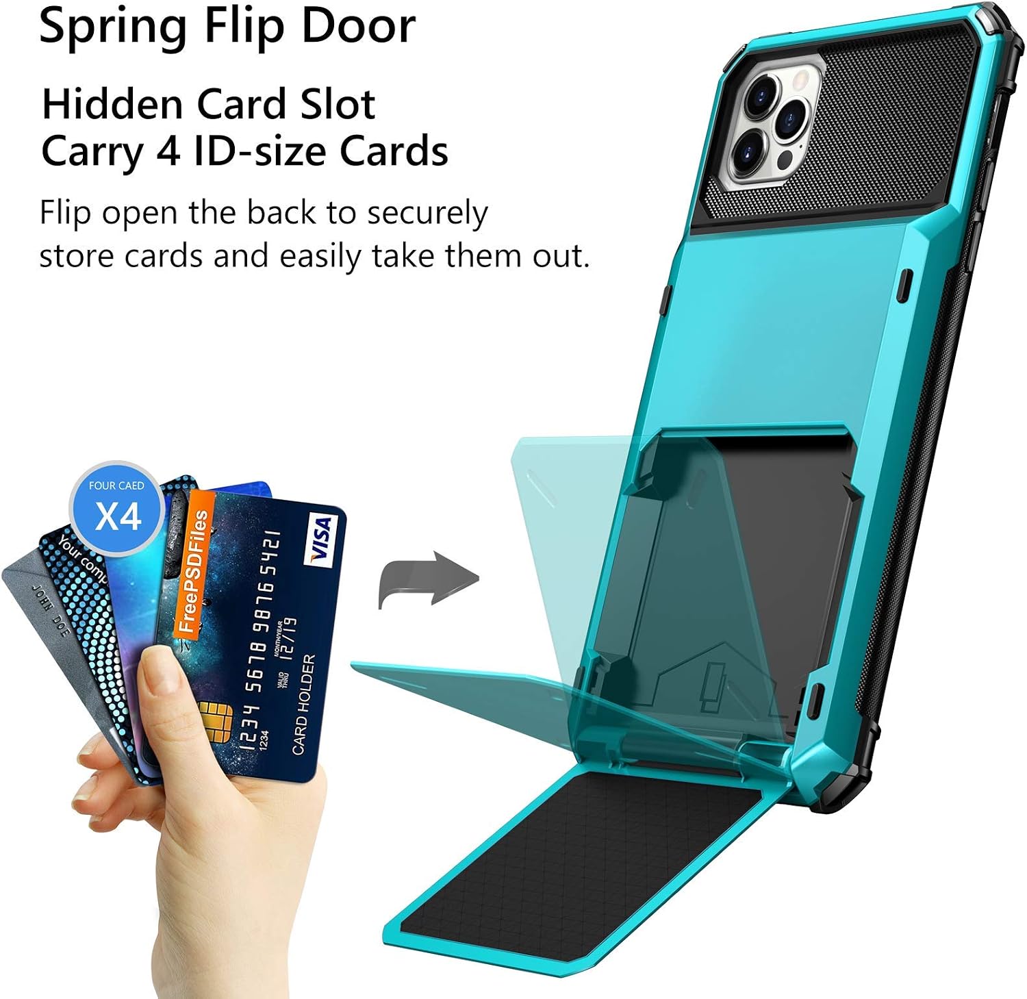 Vofolen Compatible with iPhone 12 Pro Max Case 5G Wallet 4-Card ID Slot Credit Card Holder Flip Hidden Pocket Dual Layer Hybrid TPU Bumper Armor Protective Hard Shell Back Cover Sky Blue