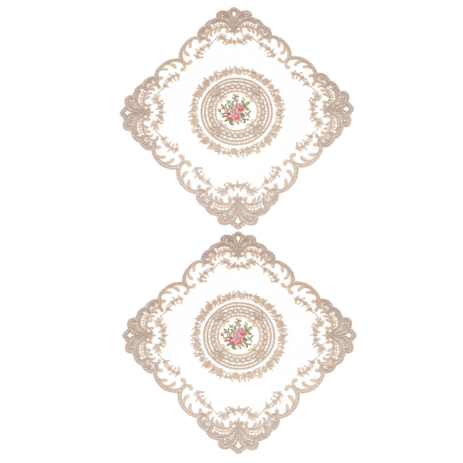 Dentelle au crochet français gris marron en lot de 2 sets de table carrés brodés 30cm