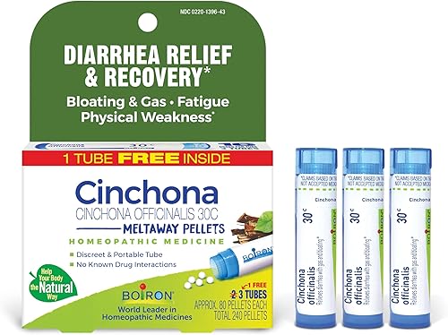 Boiron Cinchona 30C Medicina homeopática para aliviar la diarrea, hinchazón, gases, fatiga y debilidad física, 3 unidades (240 pellets)