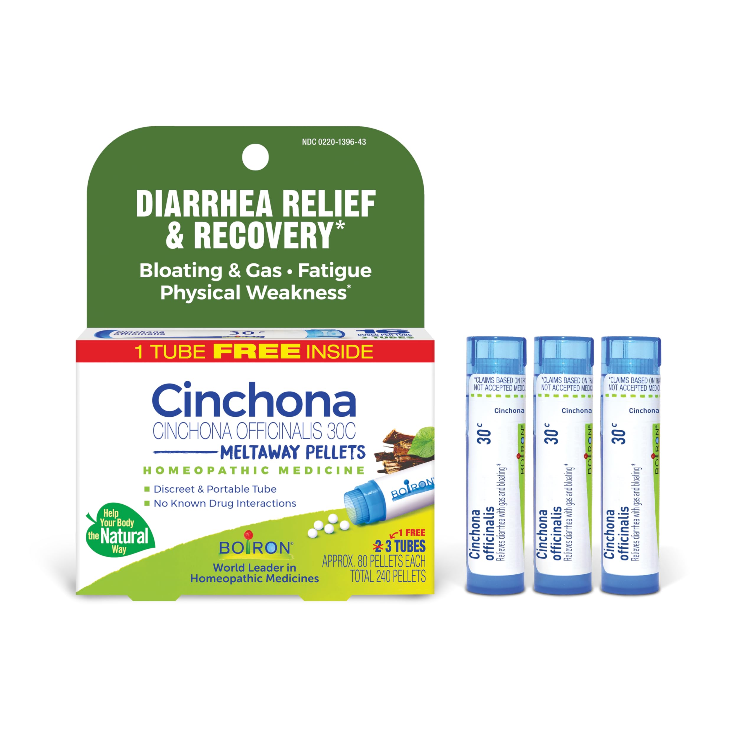 Cinchona 30C Homeopathic Medicine for Relief from Diarrhea, Bloating, Gas, Fatigue, and Physical Weakness - 3 Count (240 Pellets)