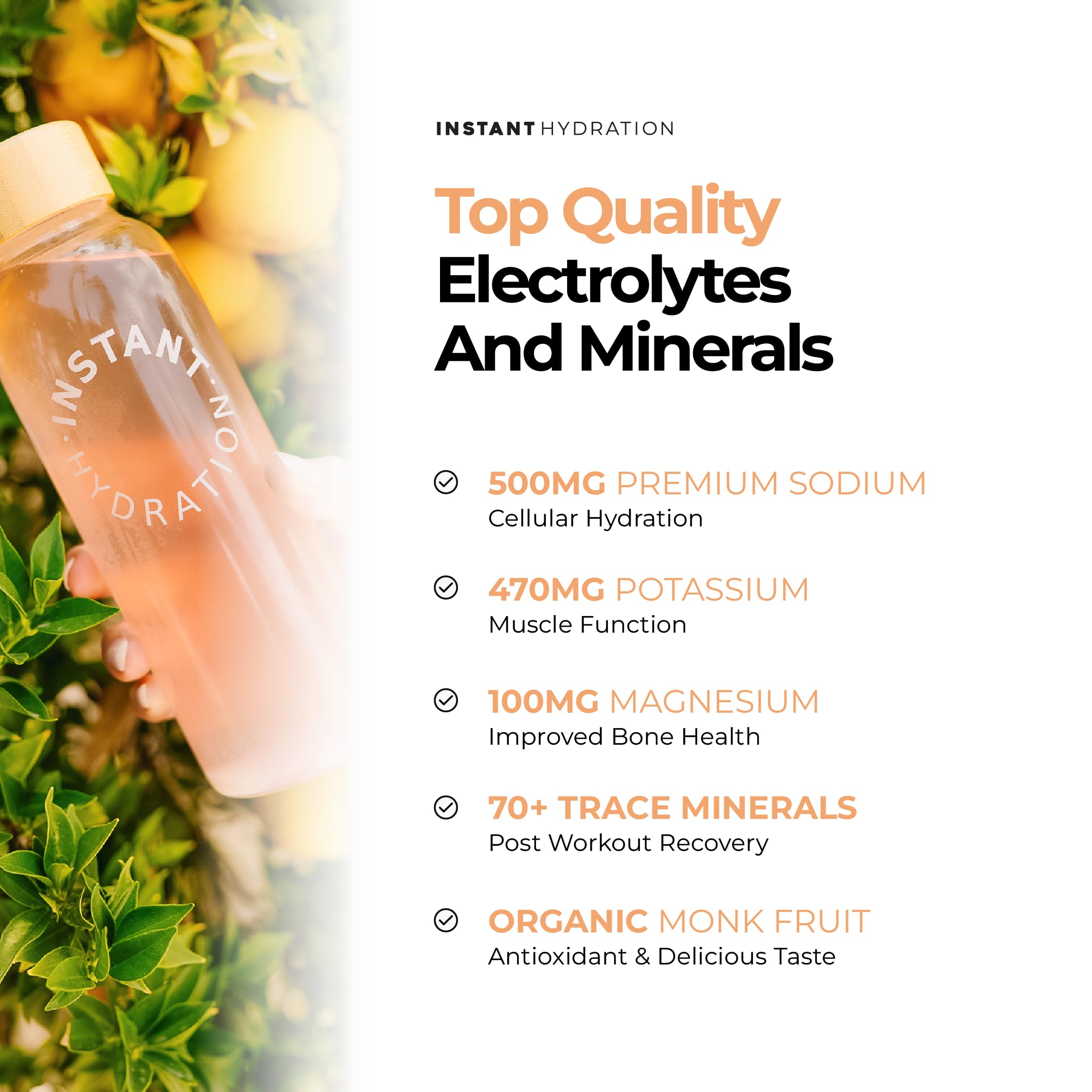Instant Hydration Sugar Free Electrolytes Powder Packets - Orange Citrus Electrolyte Drink Mix & Travel Essentials - Post Workout Recovery, Brain Health, Muscle & Tissue Support - 20 Sticks — Amazon image 4