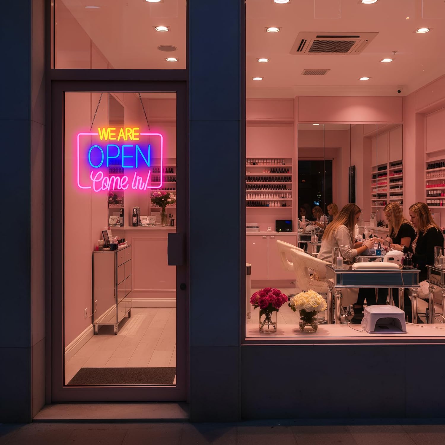 Open Sign for Business, LED Dimmable Neon Light with Adapter, 16.5" x 13", Pink blue yellow, Ideal for Window, Wall, Party, Bar, Coffee Shop, Nail Salons, and Store - Image 6