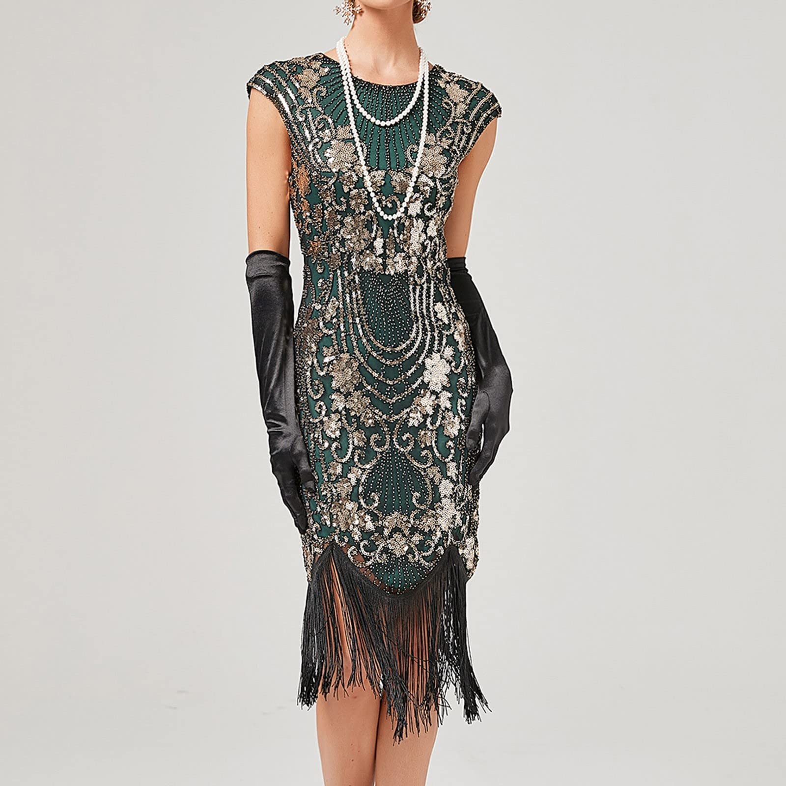 Vestido de Noche Flapper para Mujer Elegante con Lentejuelas y Detalles de Borlas para Formal