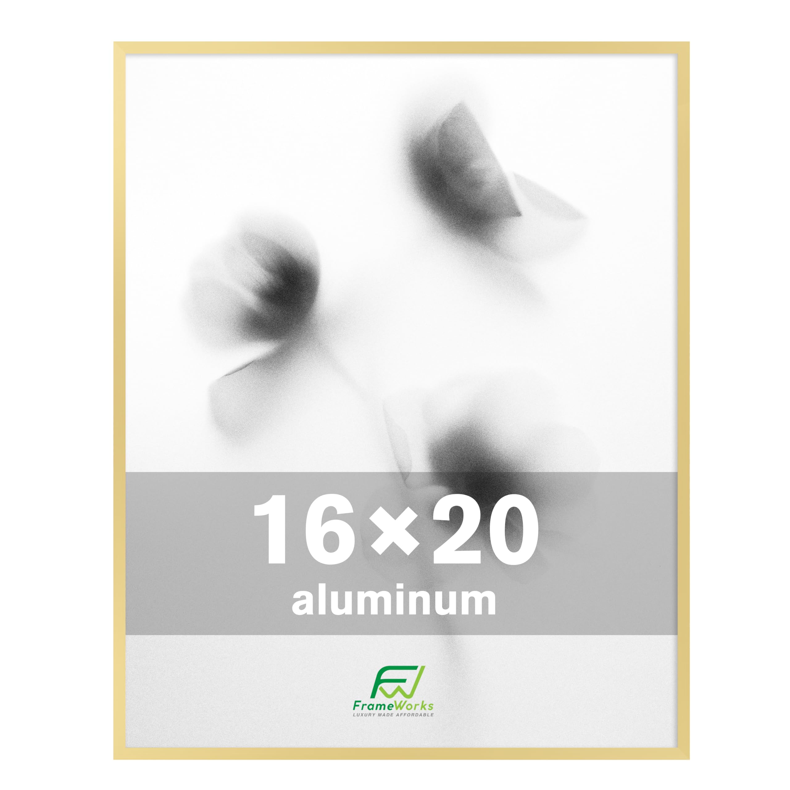 FrameWorks 16x20 Brushed Aluminum Poster Frame, Shatterproof Plexiglass, Gold