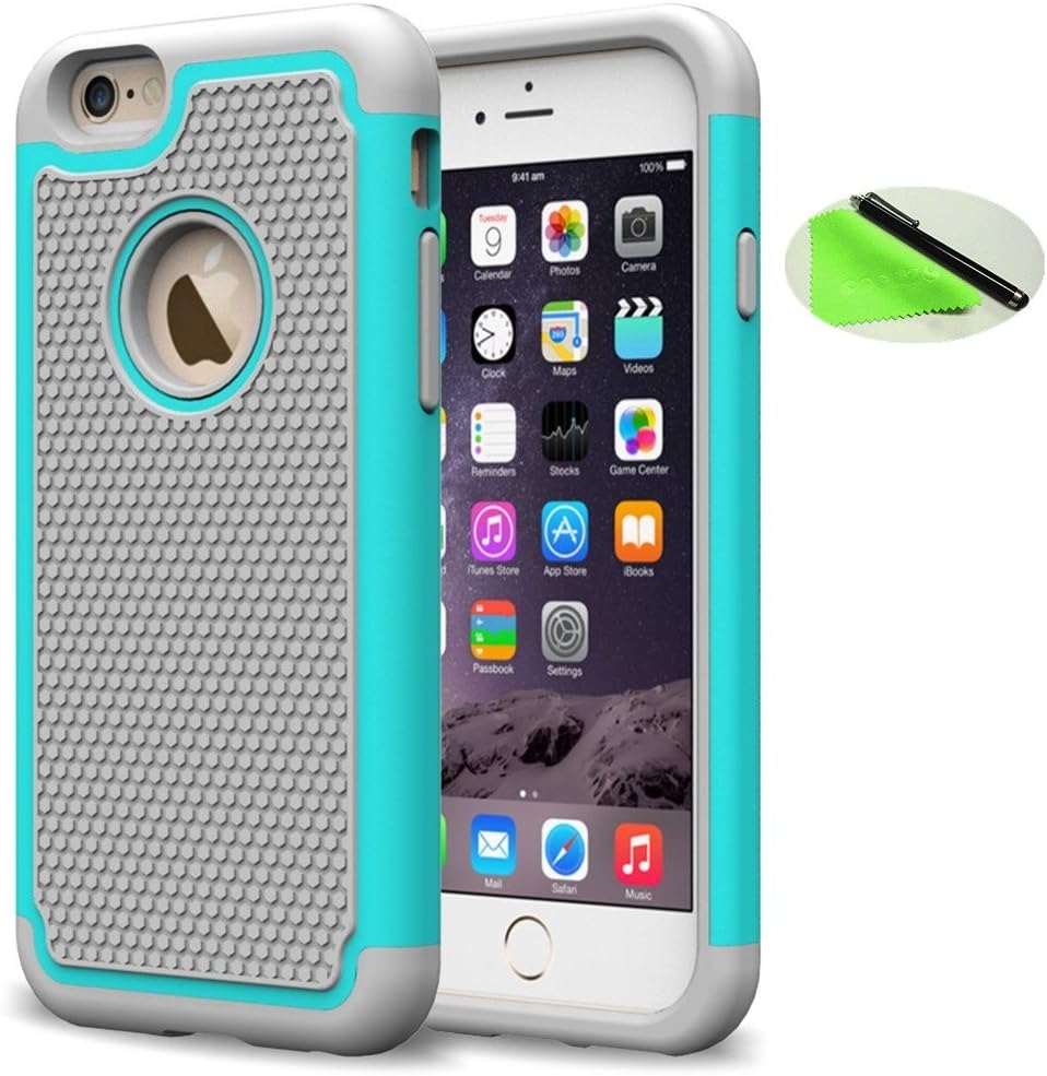 Coolzu iPhone6 6s Case Hybrid Heavy Duty Shock Absorbing Protection Cover Dual Layer PC and Inner TPU for iPhone 6 6s Cases (Teal-Grey)