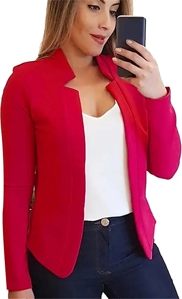 Blazer feminino de manga comprida de cor sólida para trabalho notched cropped casual slim frente aberta blazers