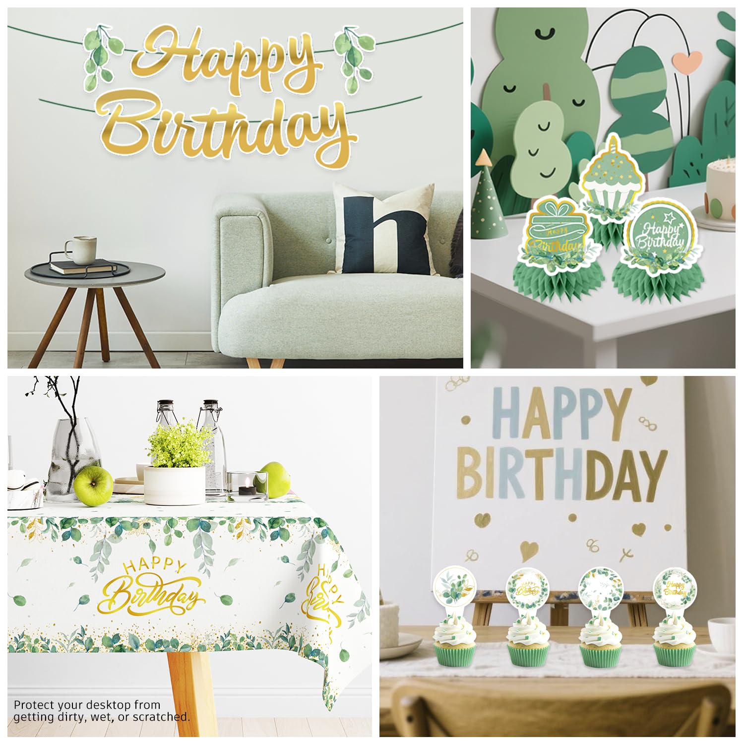 Sage Green Birthday Plates & Decorations -6 Sage Green Birthday Plates & Decorations -6