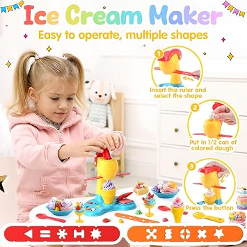 PLAY 2 in 1 Color Dough Kitchen Creations Set Smoothie Maker Toy Blender Set, Ice Cream Noodle Maker Playdough Sets for Kids Ages 4-8, 27 Pcs Pretend Play Kitchen Appliance for Kids, Toy Mixer Birthda