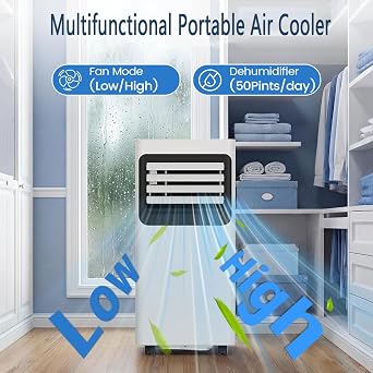 Portable Air Conditioner, 7000 BTU AC Unit Cools Rooms Up to 250 sq ft, Remote & 24H Timer, Sleep Mode, Easy Install Window Kit, No Window Required