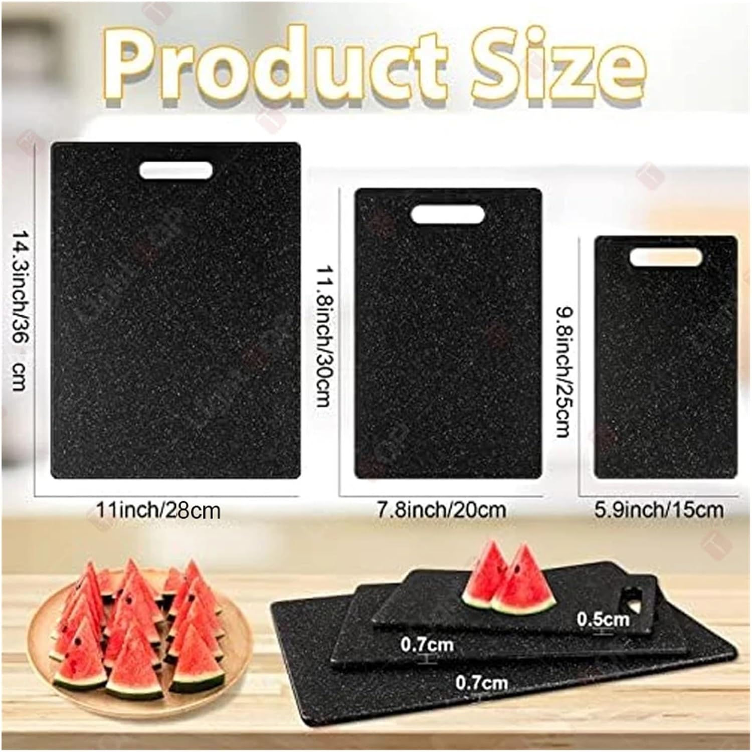 Kitchen Cutting Board Imitation Marble Plastic For Meat Fruit And Vegetable Double Sided Chopping Black(Sl-2pcs)