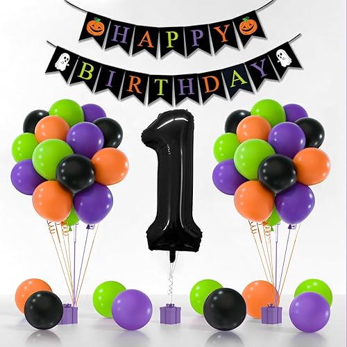 Decoraciones pastel de primer cumpleaños para niña con globo arcoíris número 1 de 40 pulgadas, pancartas de feliz cumpleaños y globos pastel de 6