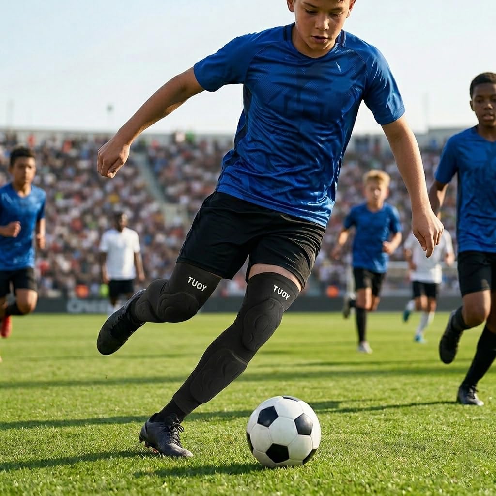 Espinilleras para fútbol y rugby, almohadillas de apoyo transpirables con protección mejorada contra impactos, mangas de compresión para atletas de niños y niñas, equipo de protección para