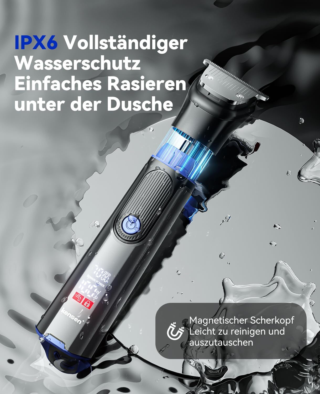 kensen Barttrimmer Herren,18 in 1 Bartschneider Set Wasserdicht | Beard Trimmer Usb-C Elektrisch Haarschneider Magnetischer Körperrasierer All-In-One Gesichtshaartrimmer Aufsatzkamm 3-15mm