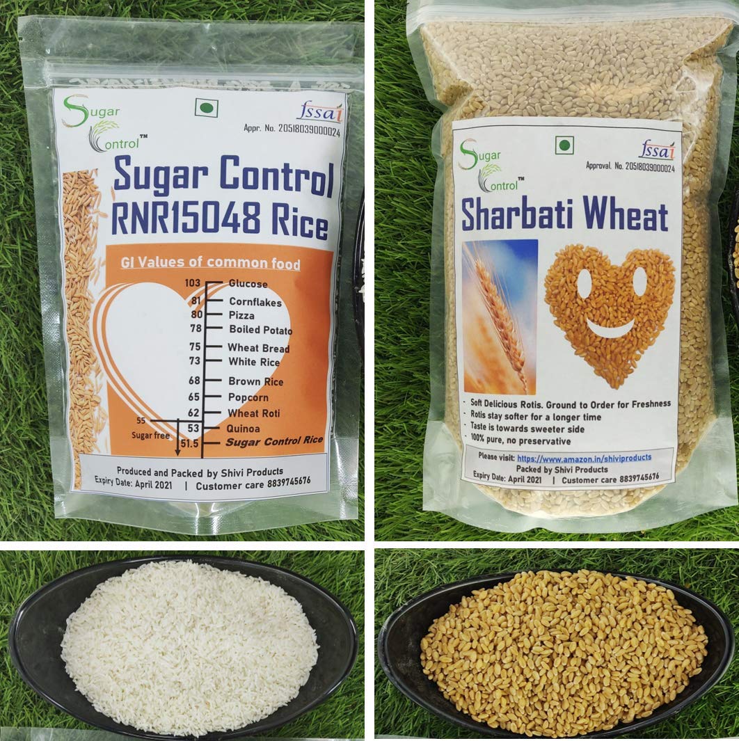 Diabetic Friendly RNR15048 White Rice and MP Sharbati Wheat (2 Kg + 2.5 kg)