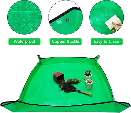 Miniatura 18 de Tapete de trasplante de 30 x 30 pulgadas para trasplante y control de desorden de suelo en macetas, impermeable, bandeja para macetas de orquídeas