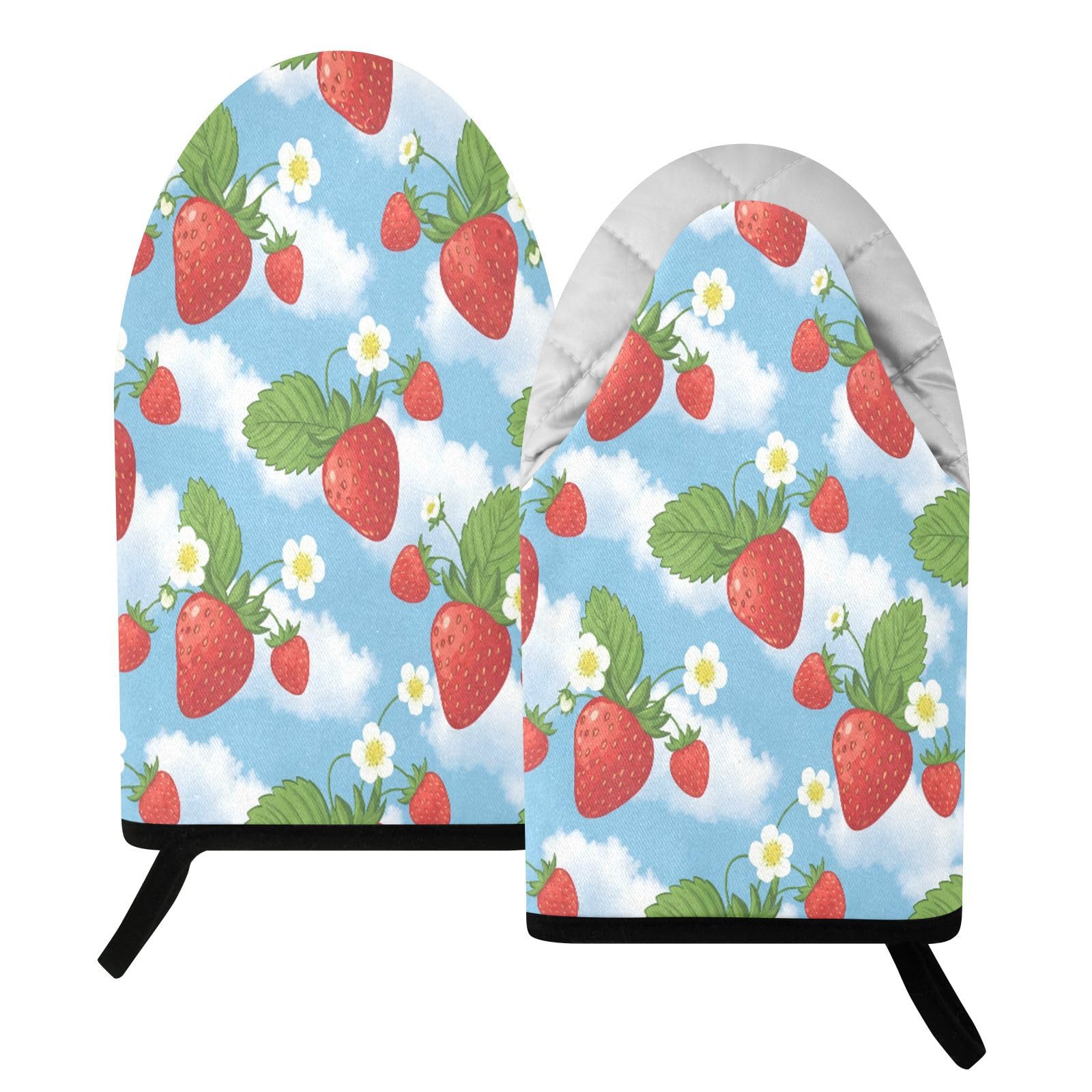 BURSTDDY Strawberries Oven Mitt,Heat Resistant Kitchen Mitts for Cooking