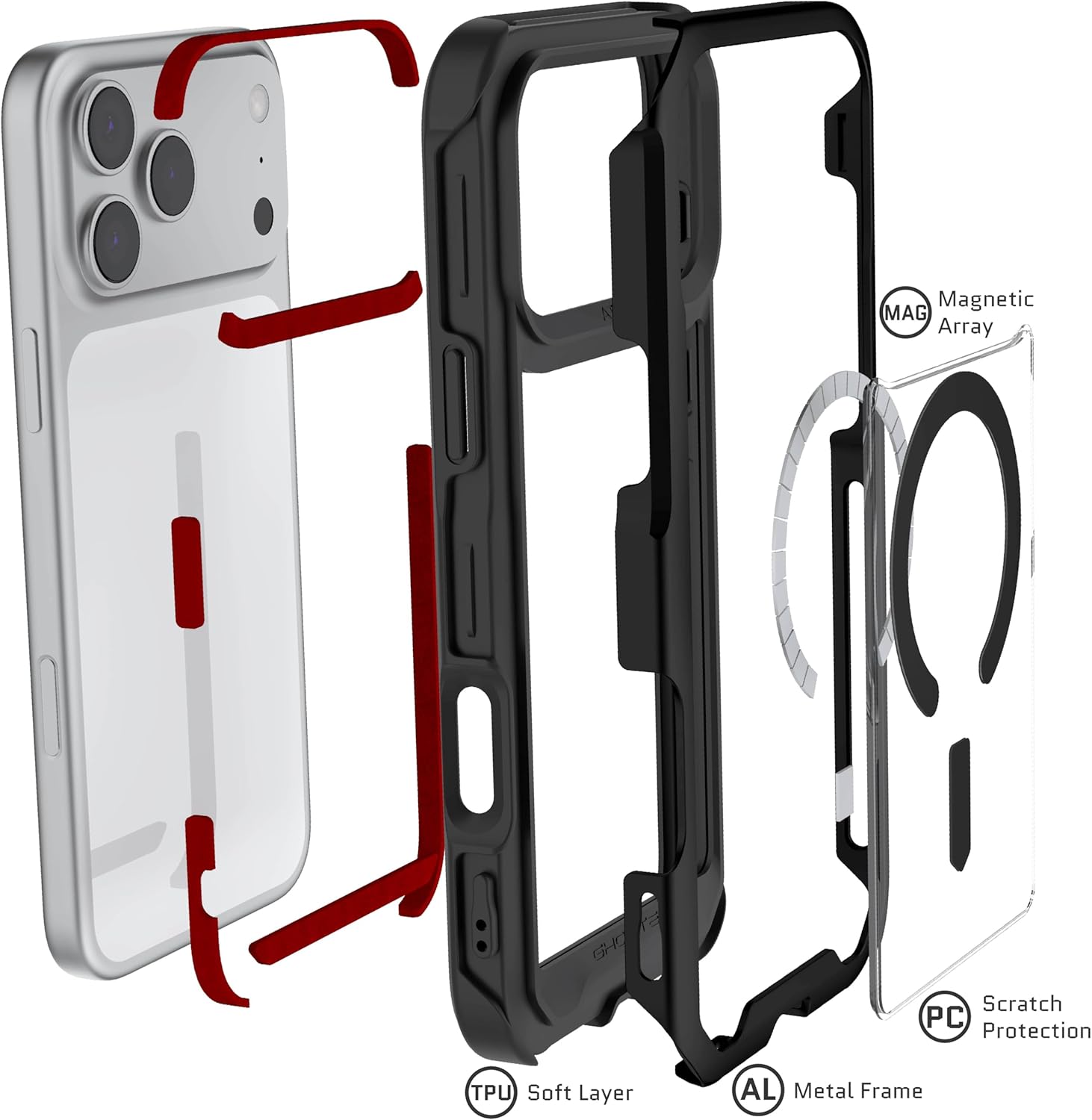 Ghostek Atomic Slim iPhone 17 Pro Max Case, Compatible with Apple MagSafe Accessories, Aluminum Metal Bumper, Shockproof Drop Protection (6.9 Inch, Black)