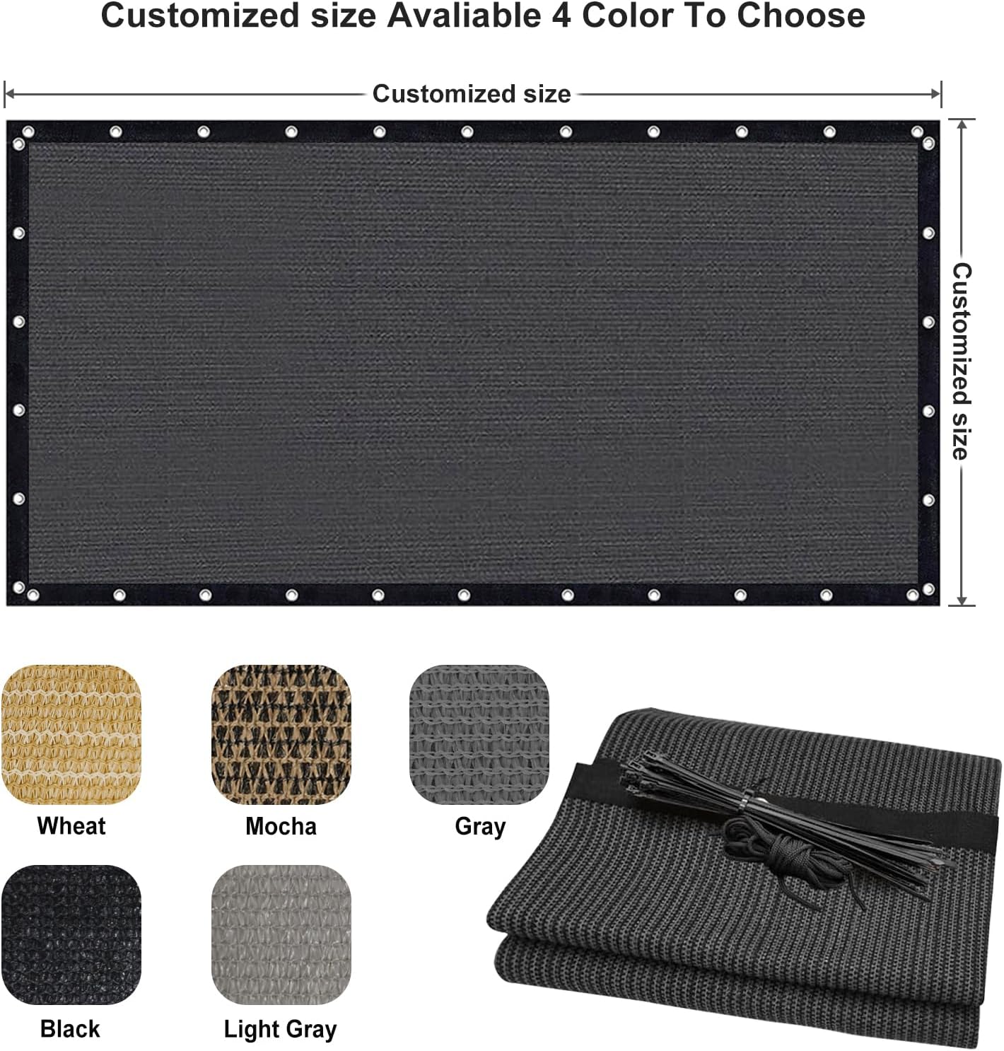 KANAGAWA Pergola Shade Cloth Cover 19'X19' Customized Outdoor Sun Shade Cover Canopy with Grommets KWGN01 90% UV Block Privacy Screen for Patio, Outside and Outdoor (Customized Available), Dark Grey