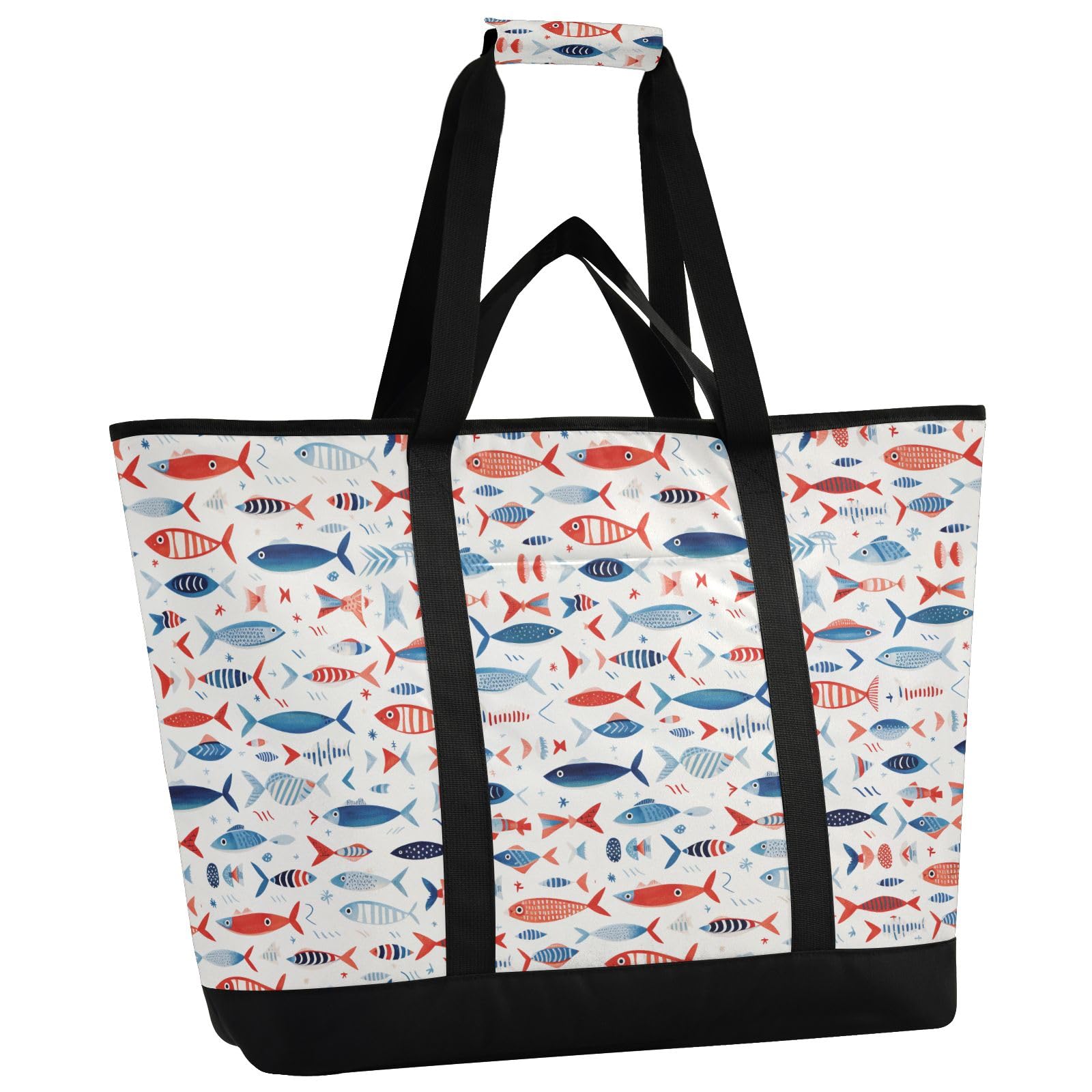 Creative Fish Pattern - Bolsa térmica térmica reutilizable con cremallera, bolsa térmica grande portátil para viajes o camping