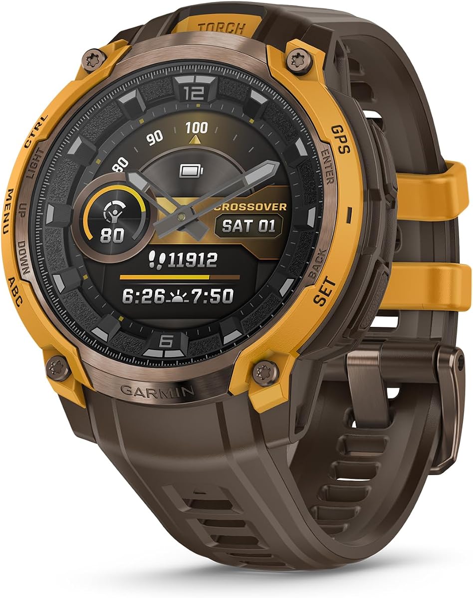 Instinct® Crossover AMOLED, 46mm, Cocoa | Bright AMOLED Display, Rugged GPS Smartwatch, Built-In Dimmable Flashlight, Detailed Health & Wellness Features