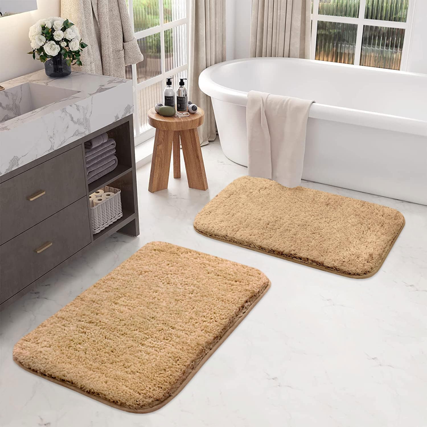 LUXE HOME INTERNATIONAL Bath Mat Super Soft Ultra Absorbent Rectangular Mat Microfibre 3200 GSM Door Mat for Home/Kitchen/Bathroom/Bedroom/Kid's Room Floor Mat (40X60 Cm) Pack of 2, Brown
