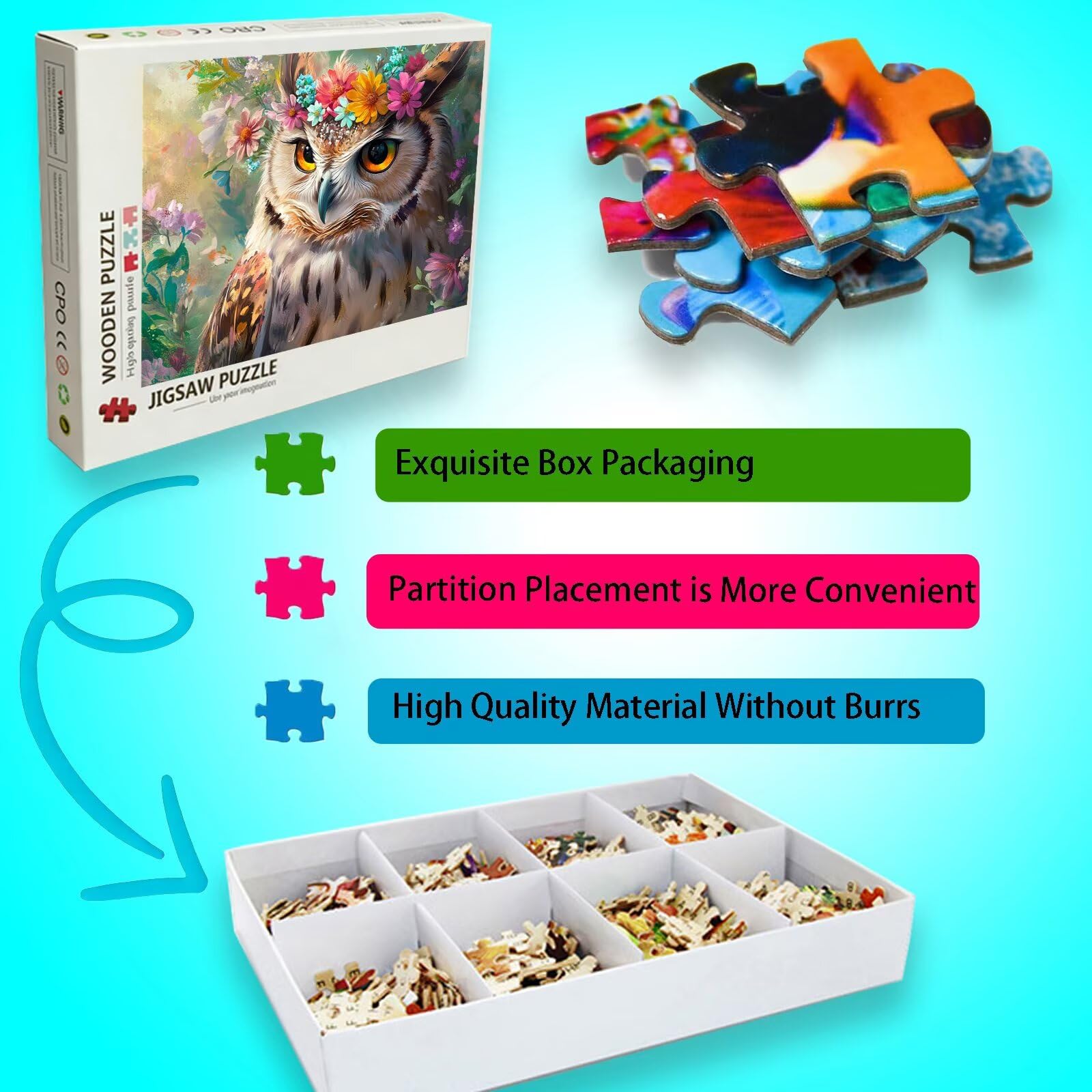 Dream Puzzle 1500 elementów, trudne puzzle, drewniane puzzle dla całej rodziny, zestaw "zrób to sam", dla dorosłych, nadają się jako dekoracja ścienna i prezenty dla kobiet, temat: sowa 8p-612