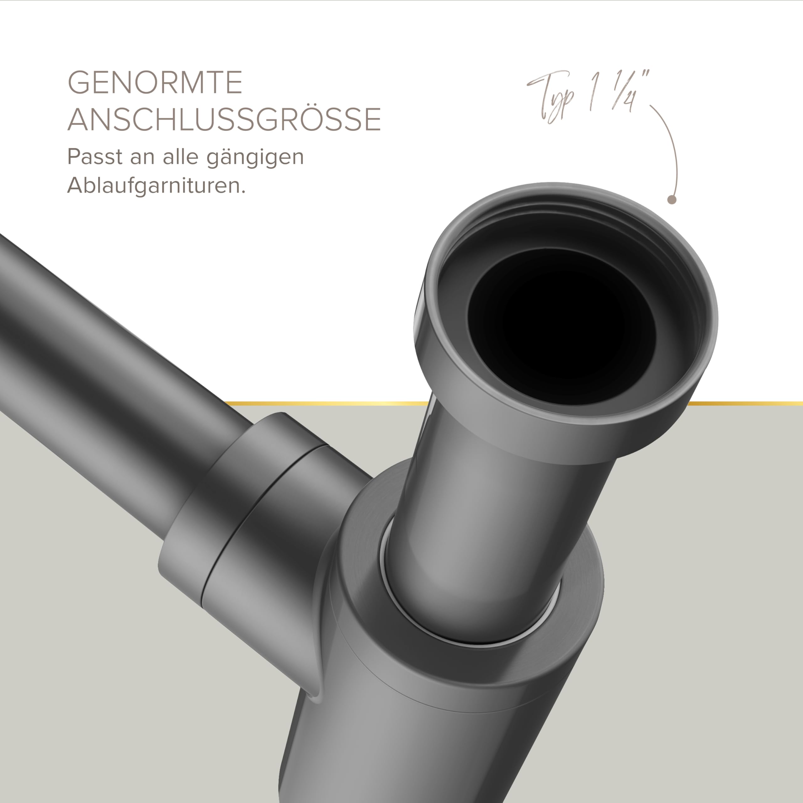 Lenz Design-Siphon JURI in Graphit – Für alle gängigen Waschbecken | Typ 1 1/4", Rohre extralang und anpassbar, Reinigungsöffnung und Geruchsverschluss, Anti-Fingerabdruck Oberfläche, 46090031