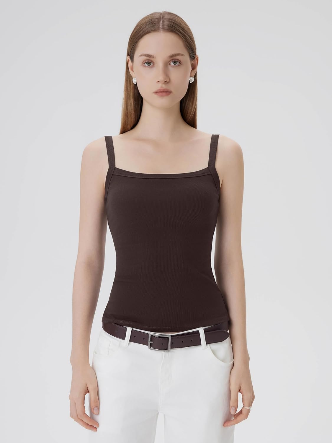 SUUKSESS Women Cotton Rib Padded Tank Tops Sleeveless Spaghetti Strap Square Neck Tops Summer Camisole Going Out Shirts - Image 2