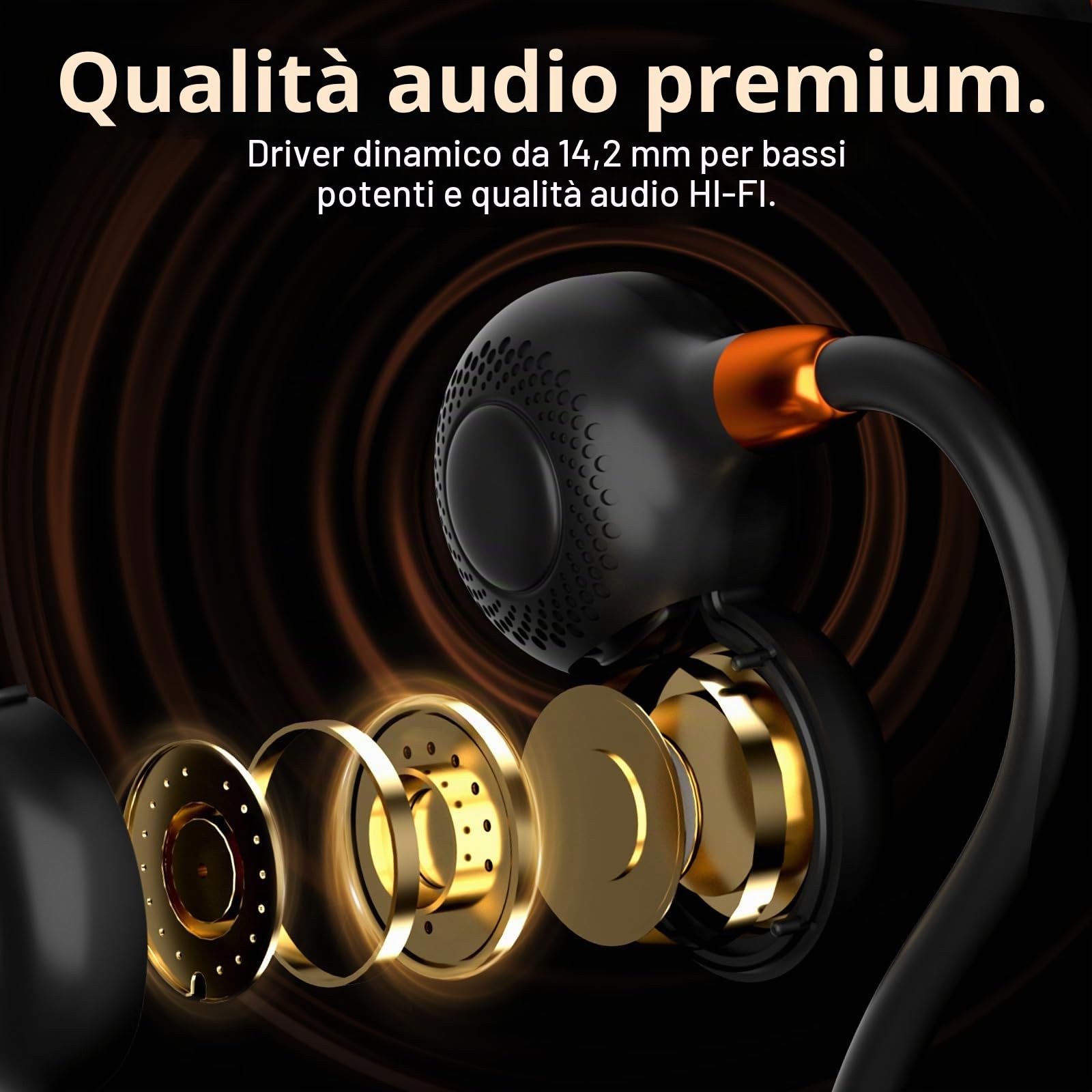 Ortizan Cuffie Bluetooth Sport, Auricolari Open Ear Wireless Bluetooth 5.3 IPX6 Impermeabili, Chiamata Chiara, 19 G, Auricolari Leggeri 15 Ore Di Riproduzione E Ricarica Rapida Magnetica Per Corsa