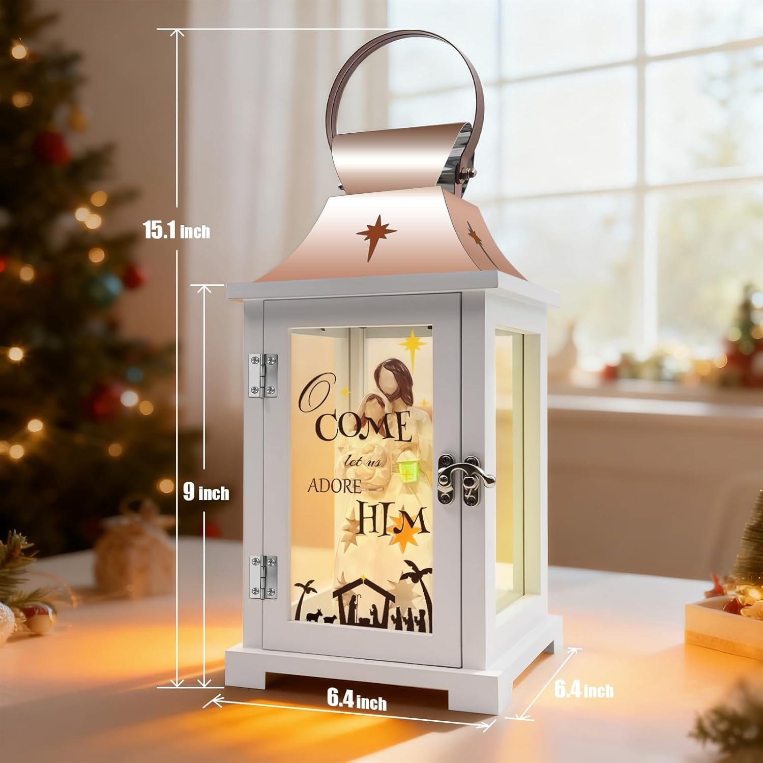 Christmas Nativity Set for Table Centerpieces, 15.1" Tall Nativity Christmas Lantern for Party Decor, Hanging Candle Lantern for Xmas Home Décor Indoor, Resin Nativity Figurine for Xmas Gift