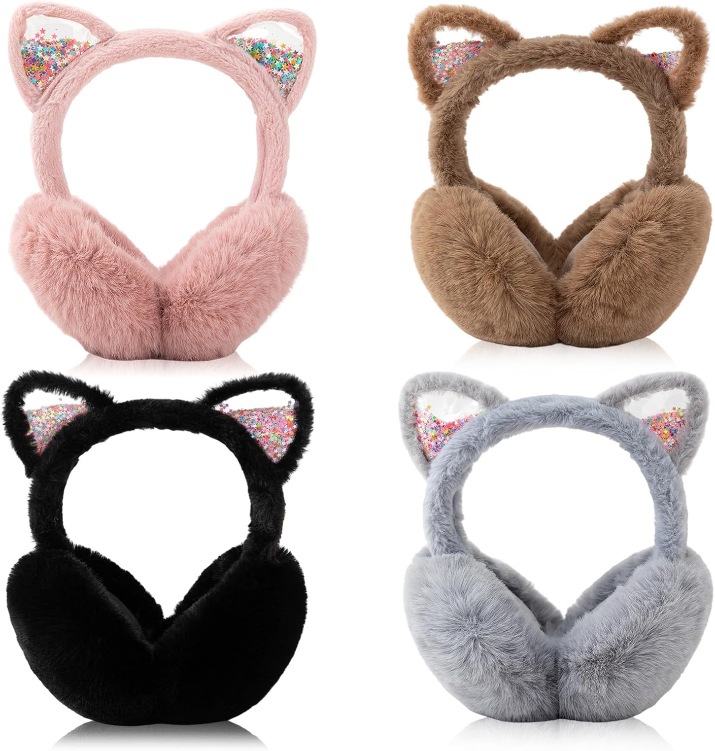 4Pcs Cute Cat Ear Earmuffs for Kids Fluffy Ear Muff for Women Foldable Fluffy Earmuffs Ear Warmer Fluffy Ear Cover Outdoor Headband Winter Accessories