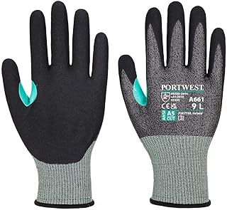 Portwest A661 Nitrile Foam Grip Cut Resistant Safety Work Gloves Black, X-Small