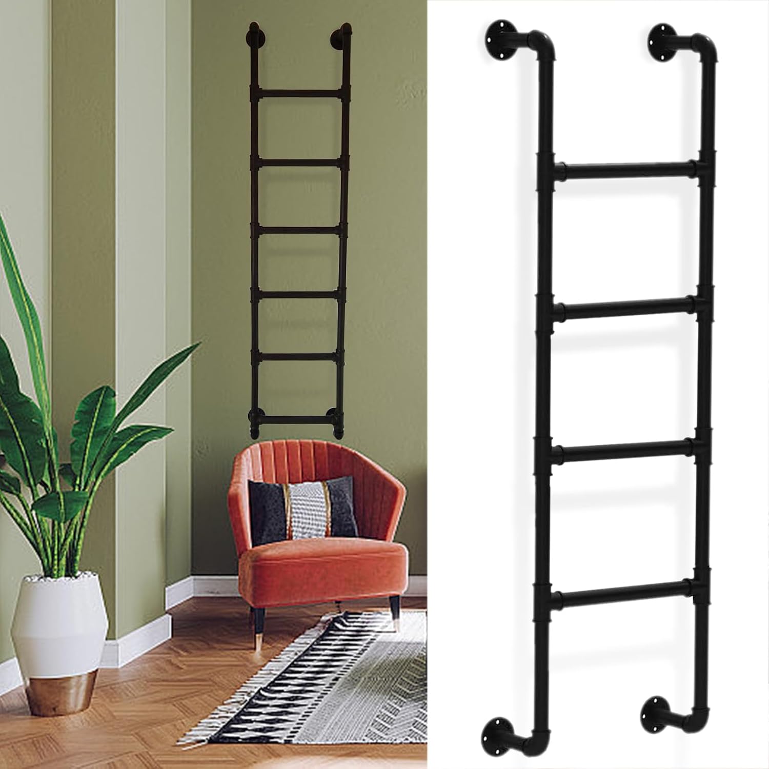 Black Steel Egress Ladder - Wall Mounted Metal Step Ladder for Home, Loft, Attic & Bunk Beds, 100cm-300cm Customizable Emergency Fire Climbing Solution (Up to 250cm/98in)