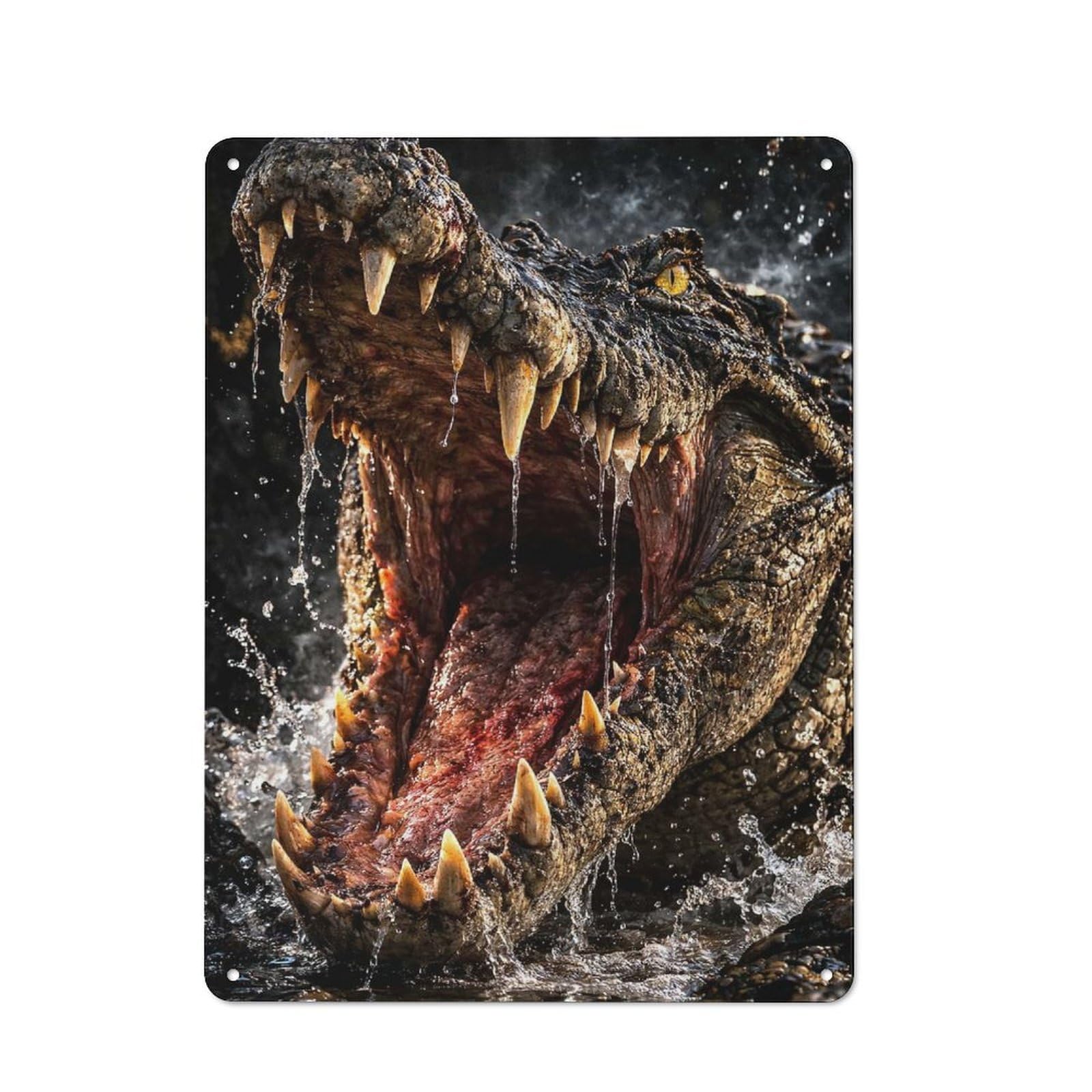 Junmoney Style-17 Vintage Tin Sign 40X30cm With Aggressive Crocodile With Mouth Open For Hallway Wall, For Home Interiors, Feature Walls And Decorative Displays