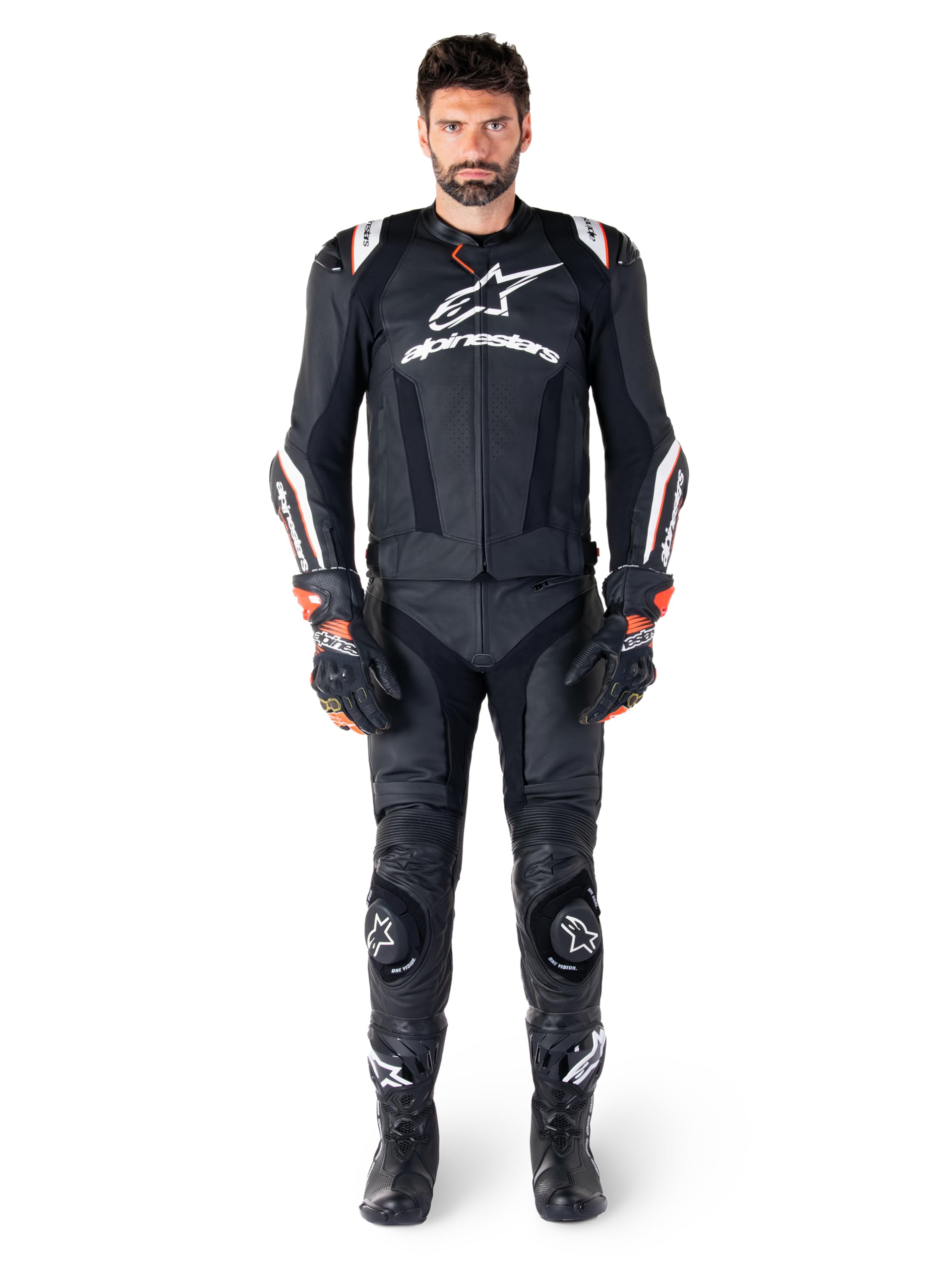 Alpinestars Missile Ignition V3 perforierte Motorrad Lederjacke, schwarz/weiß, 52