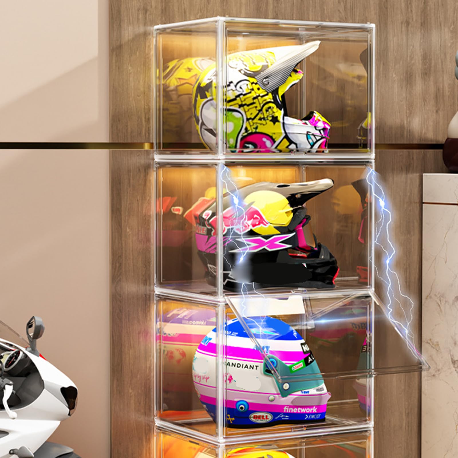 Mini vitrine avec fermeture magnétique, boîte en plexiglas empilable, 45 x 33 x 33 cm, vitrine de protection anti-poussière pour poupées, sacs à main, chaussures et casques, enfants, amis ou amis