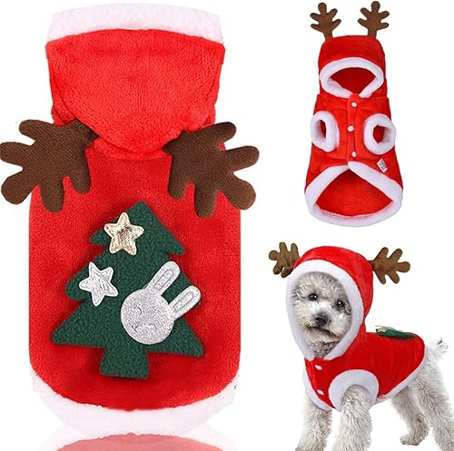 Disfraces de Navidad para perros, abrigo de suéter para mascotas para clima frío, disfraz de reno de Papá Noel, sudadera con capucha de invierno,
