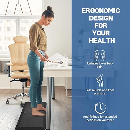 Vista 3 de Anti Fatigue Floor Mat，7/8 Inch Thick Cushioned Kitchen Mat,Ergonomic Comfort Non Slip Standing Mat, Waterproof Rugs for House, Office, Sink