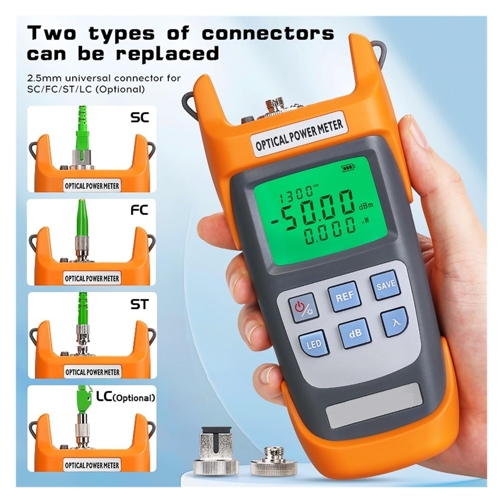 Medidor De Potencia Óptica AUA-G510A -50+~26dbm Probador De Fibra Óptica OPM 3 En 1 Probador De Fibra Óptica Interfaz SC/FC/ST,Amplio Rango De Pruebas(-50 to 26dbm)