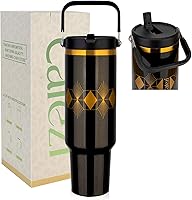 Vista 50 de Vaso de 40 onzas con tapa y pajilla, de acero inoxidable aislado al vacío con popote abatible y asa superior, botella de agua aislada reutilizable