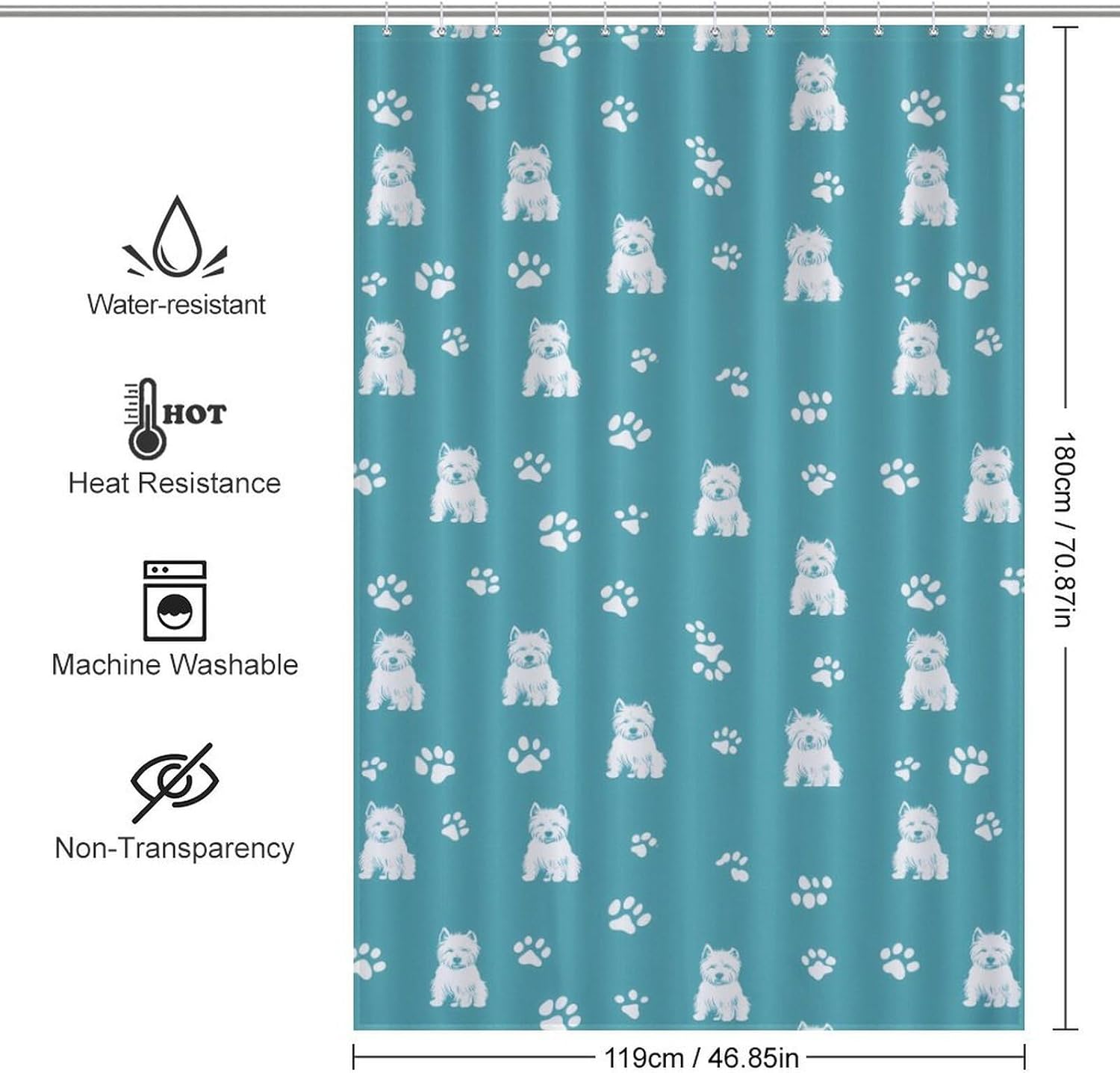 Westie Dog Shower Curtain 46.85x70.87Inch（119x180cm） Polyester Bath Curtain Shower Curtains Printed Decorative
